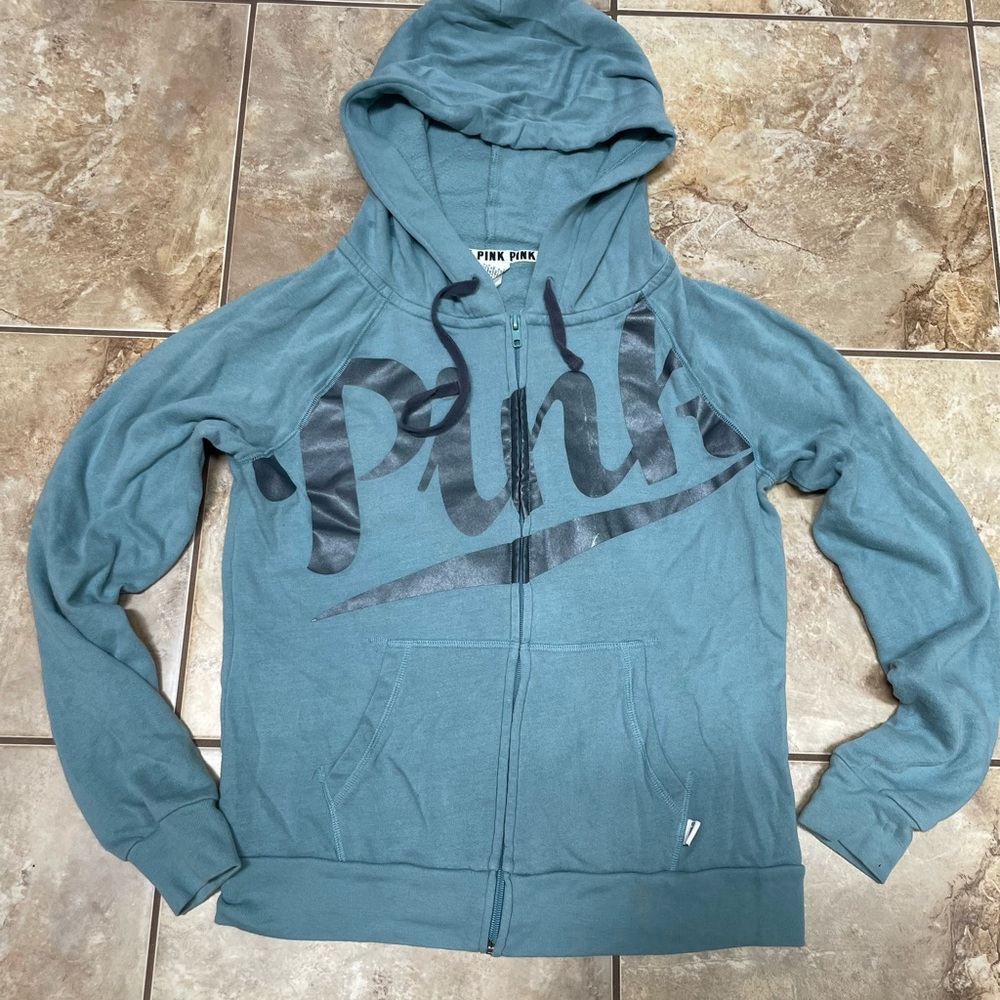 PINK Victoria's Secret Blue Zip Up Sweater